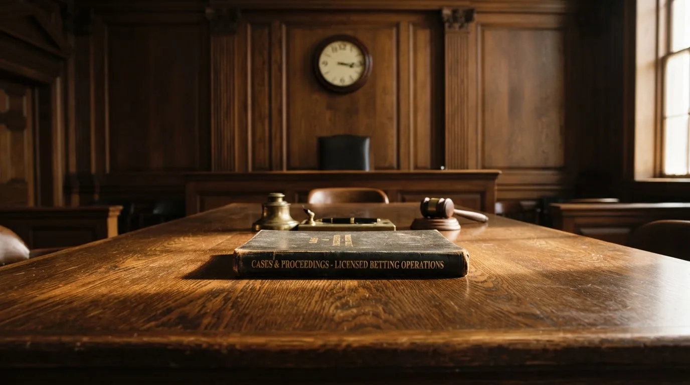 Een lege rechtszaal met houten banken in het ochtendlicht