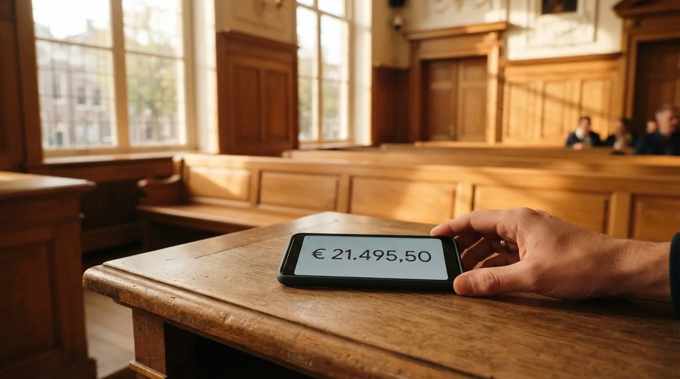 Een lege rechtszaal met houten banken in het ochtendlicht